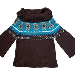 Gorgeous Nordic Fair Isle print cowl neck pullover sweater!